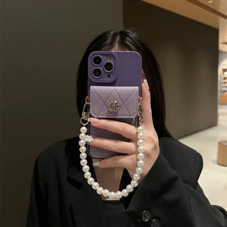 

14Pro Lady Card Coin Wallet Purple Phone Case For iPhone13 12Pro 11 XSMAX 78PLUS SE2 SE3 XR 6S Full Cover Body Protection