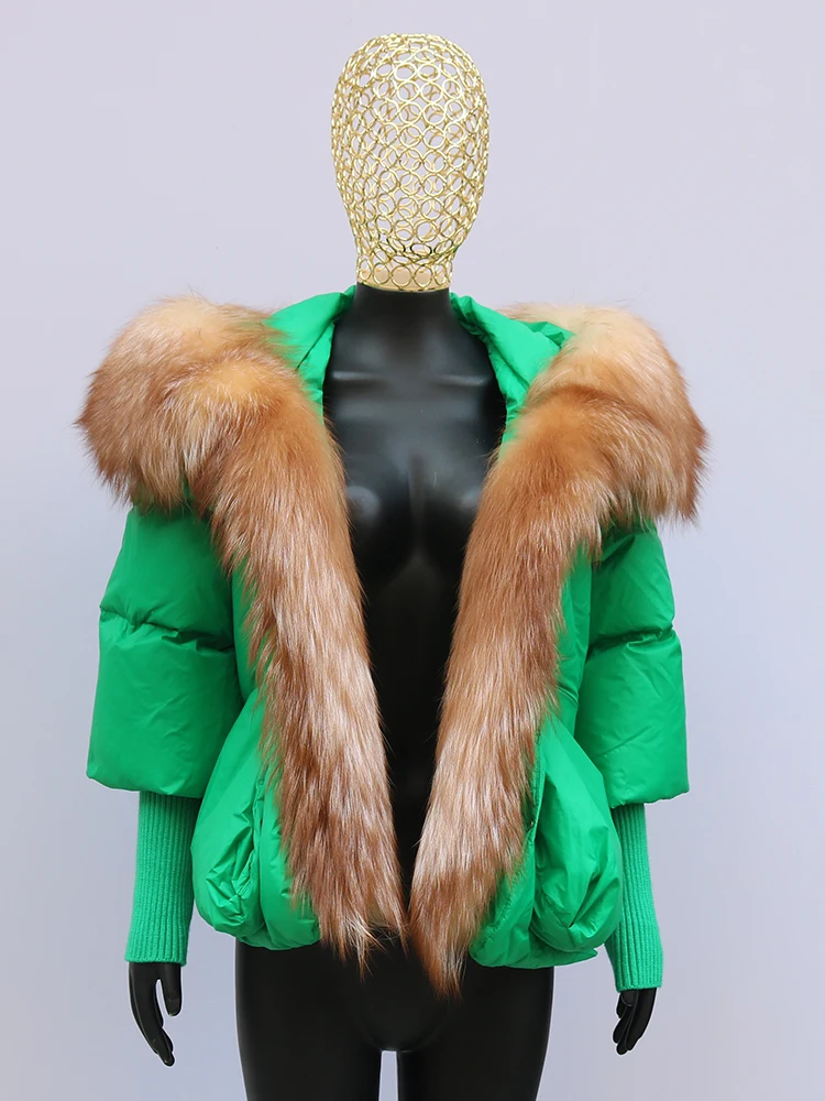 Women Coat White Duck Down Jacket Super Large Real Red Fox Fur Collar Hooded New Fashion Outerwear Puffer Jacket New