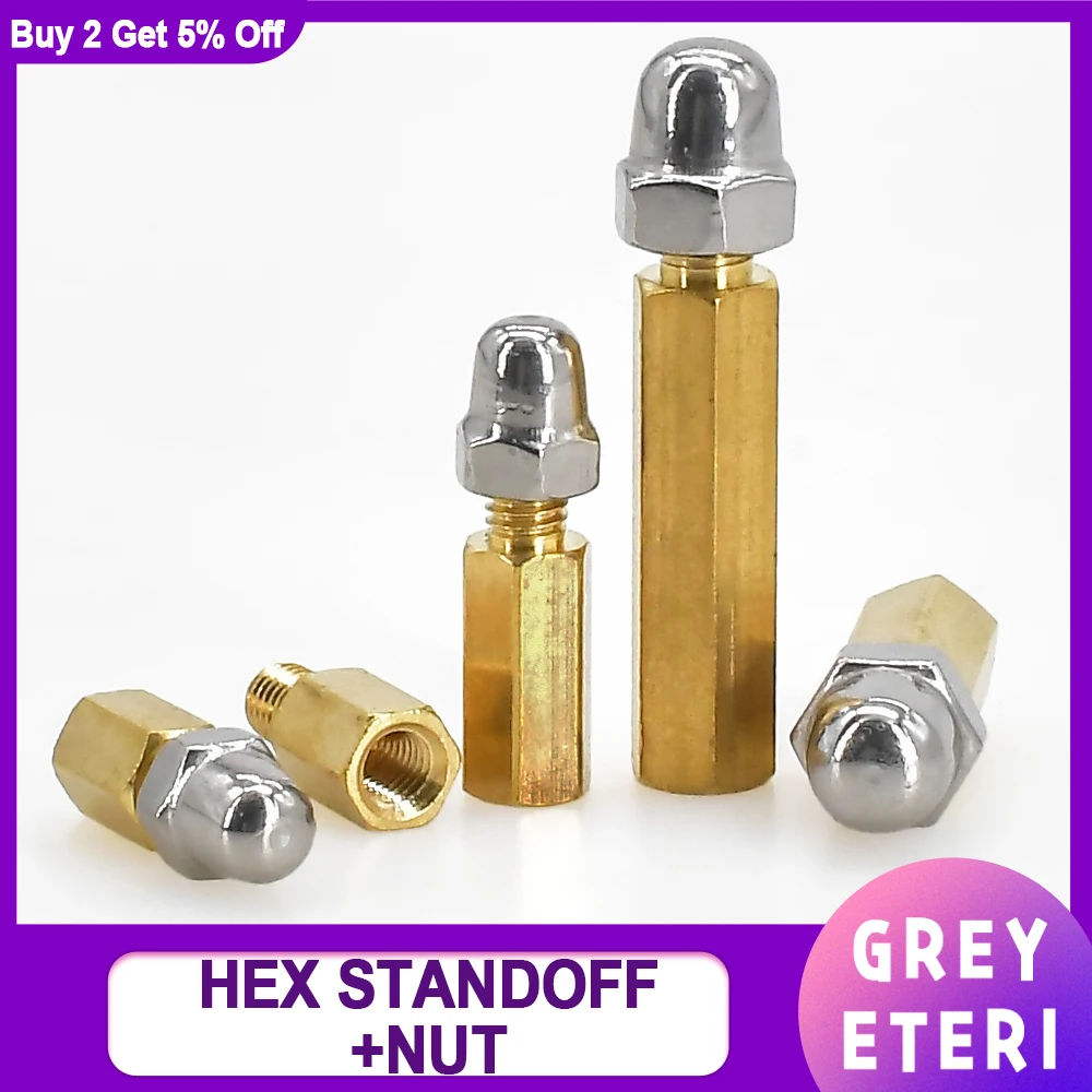 thumbnail image 1 of M5 M6 M8 Male-Female Brass Motherboard Standoff Hex Brass Cap Hex Nuts Decorative Dome Head Nut combination PCB Support Rack, 1 of 4