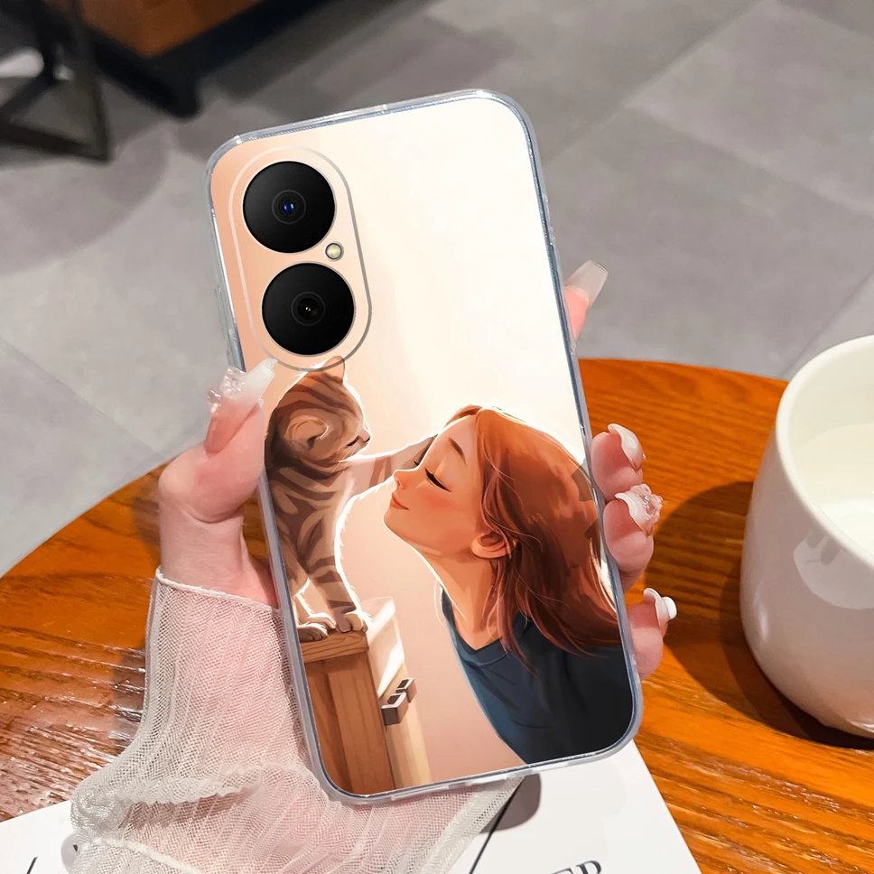 Lovely Flower Bear Transparent Soft TPU Case - Anti-Drop Silicone Back Cover