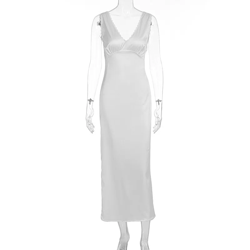 Tornova Fashion Sleeveless Slim Long Dress For Women Elegant Sexy Lace V Neck Satin Dress High Waist Evening Party Clothes Lady - AliExpress 200000345 Tornova Fashion Sleeveless Slim Long Dress For Women Elegant Sexy Lace V Neck Satin Dress High Waist Evening Party Clothes Lady - AliExpress 200000345