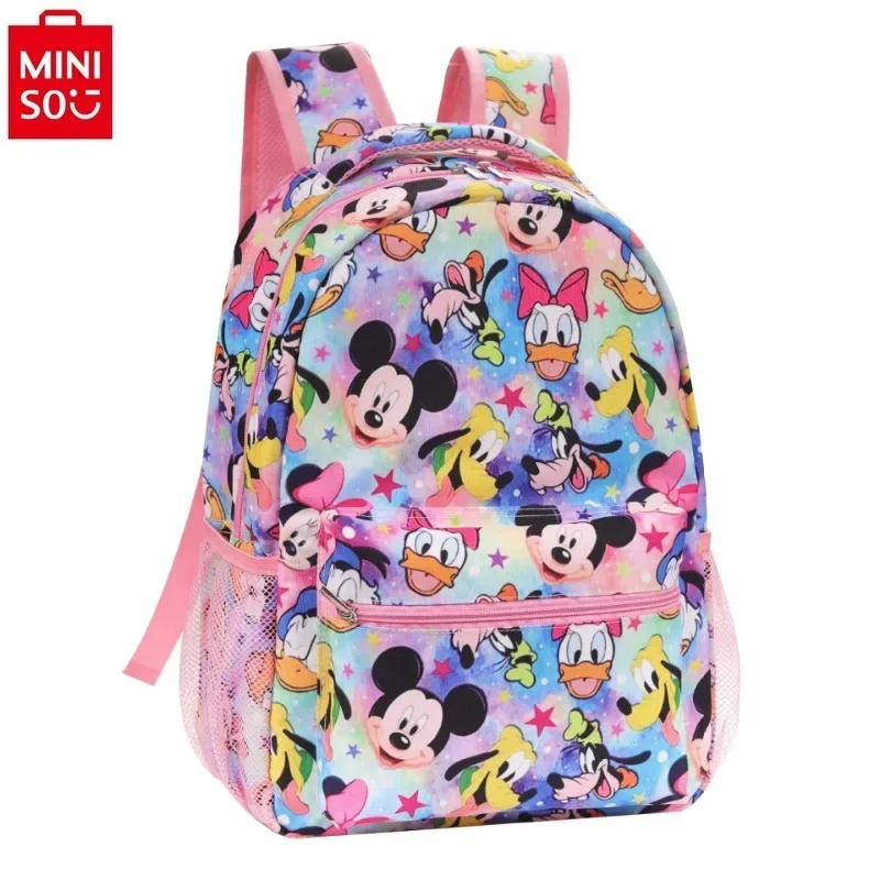 MINISO Disney Mickey Cartoon Print Large Capacity Backpack for Students High Quality Multi functional Three Piece Backpack