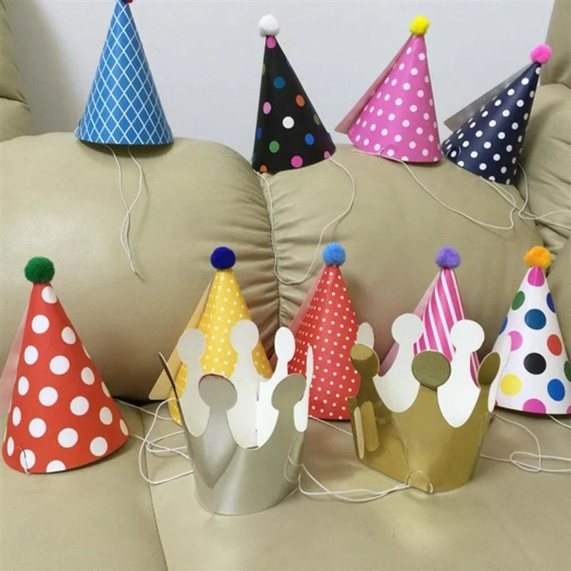 11 Pieces Happy Birthday Party Hats Polka Dot DIY Cute Handmade Cap Crown Shower Baby Decoration Boy Girl Gifts Supplie