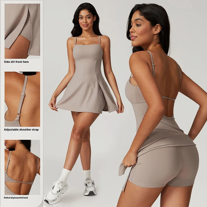 Sports dress with chest cushion breathable outdoor golf back yoga pants tennis skirt with leggings