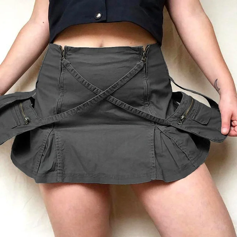 

MONMOIRA Low Waist Solid Color Pockets Mini Skirts Women Casual Zipper Y2K Punk Summer Skirts Girls Streetwear cwd1321-5