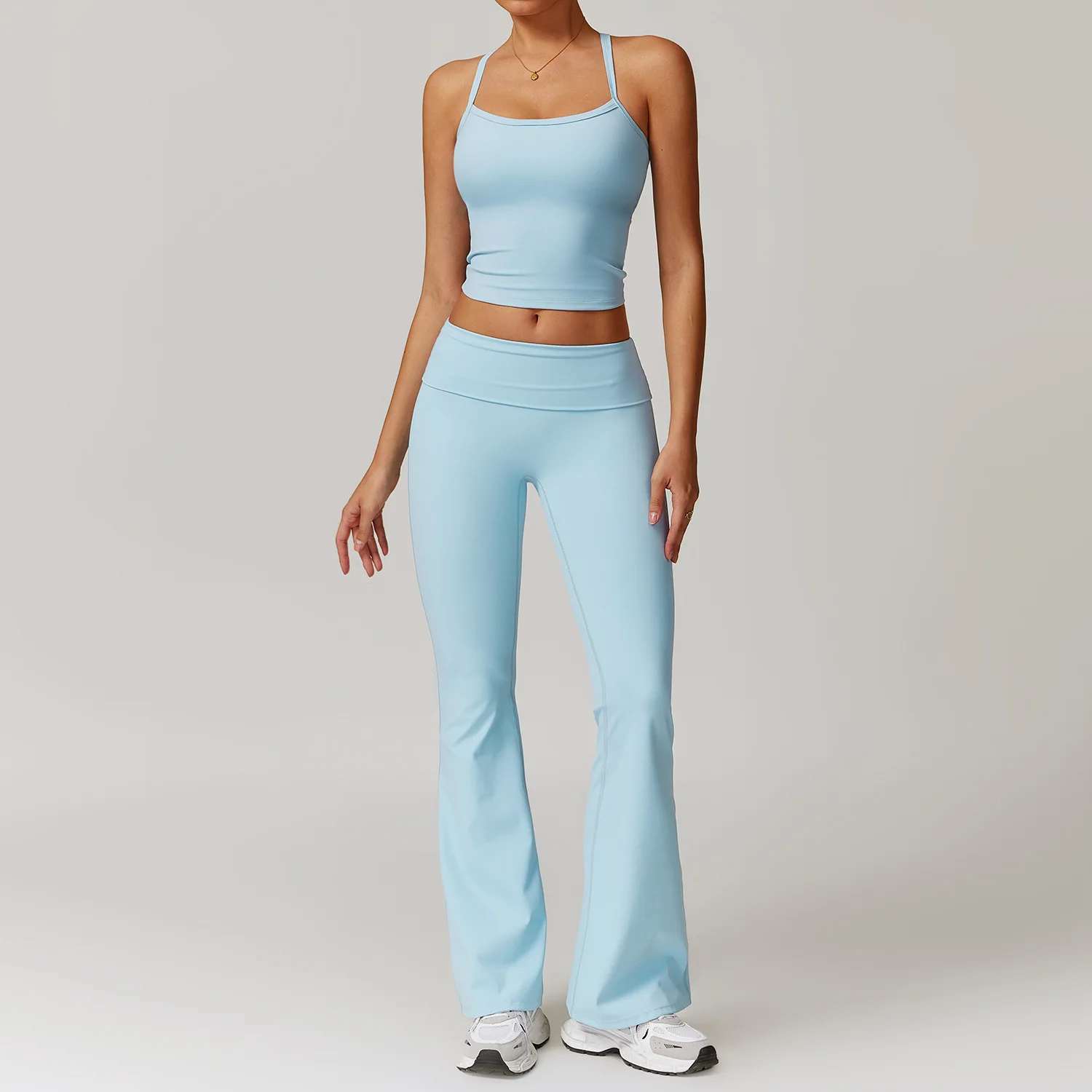 Yoga Set Women's Tracksuit Halter Sport Crop Top High Waist Flare Leggings Fitness Suit Gym Workout Push Up Clothes 2 Piece