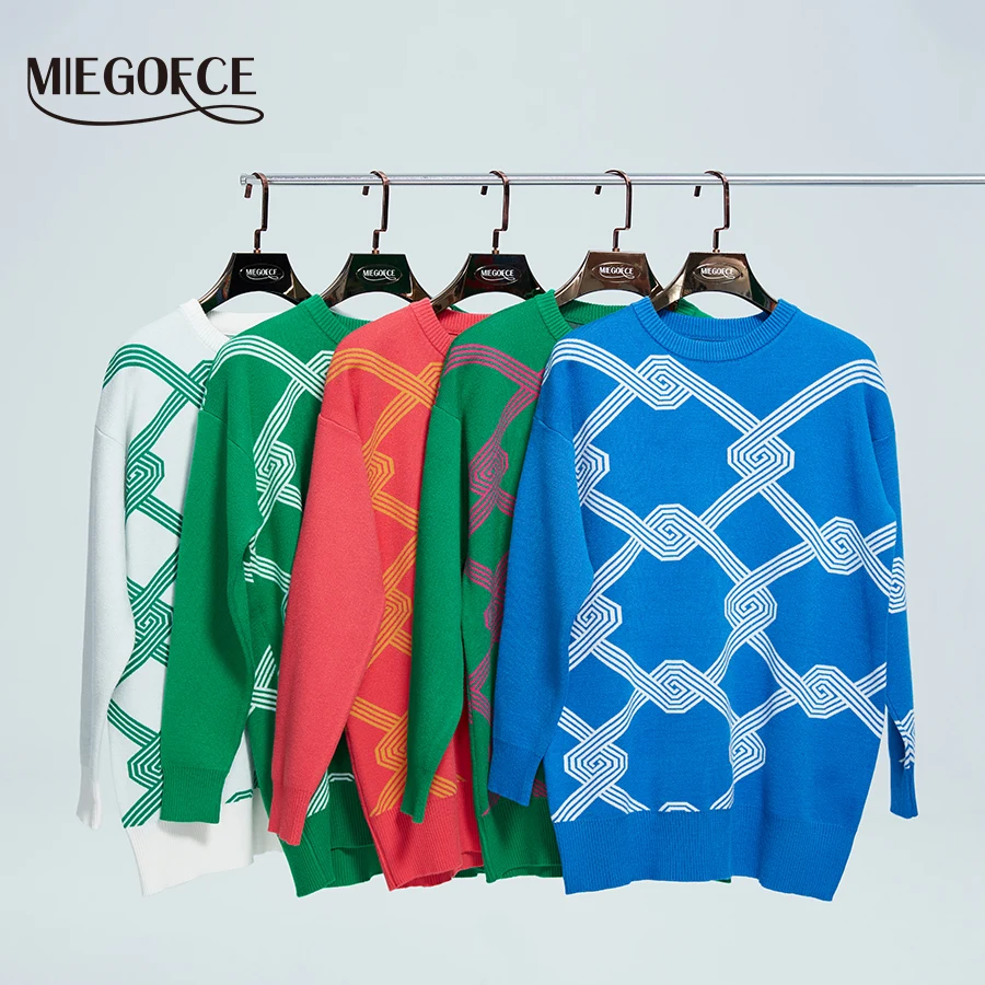 

MIEGOFCE 2024 Autumn Winter Women's Knitted Sweater Printed Multiple Colors Pullovers Long Sleeve Knit Top Casual Wear 2022AW024