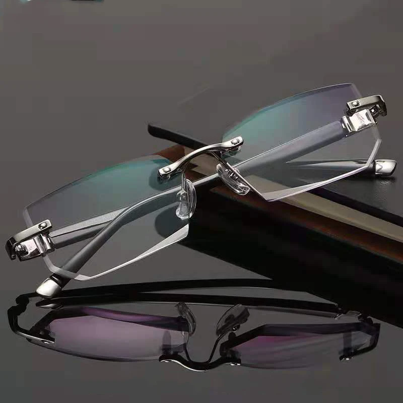 

Anti Blue Light Blocking Reading Glasses Men Diamond Cutting Rimless Frame Eyeglasses Anti Fatigue Hyperopia Presbyopic Eyewear