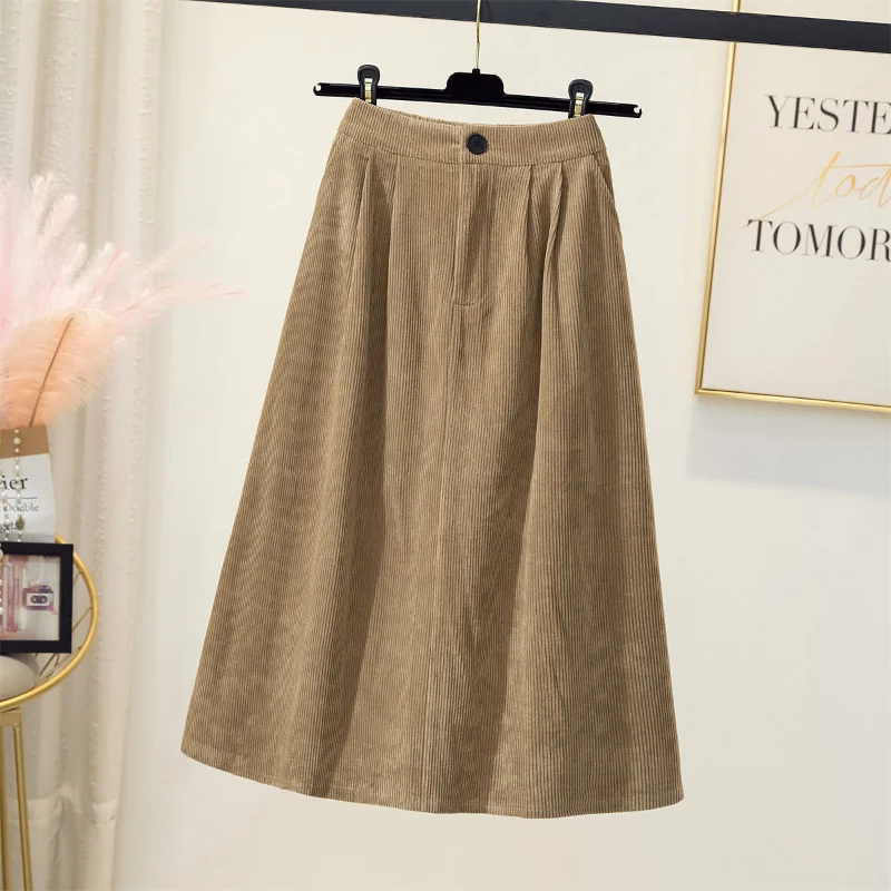 

Autumn Mid-Length A- Line 2023 New Umbrella High Waist Slim Long Thick Skirts Femme 2xl Winter Corduroy Warm Elastic Waist Skirt