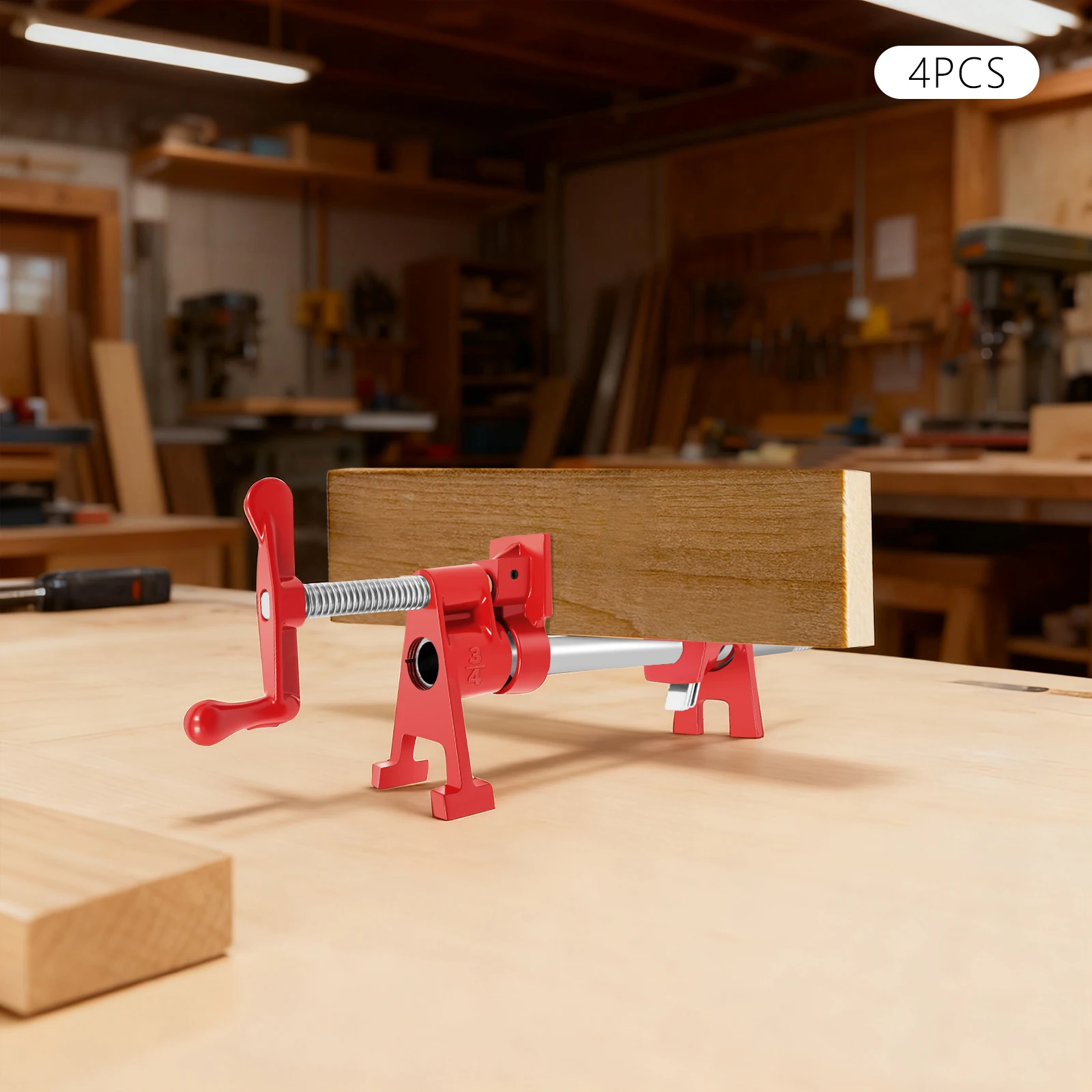 4PCS Wood Gluing Pipe Clamp Set 3/4" Woodworking Pipes Clamp Gluing & Drilling Tool