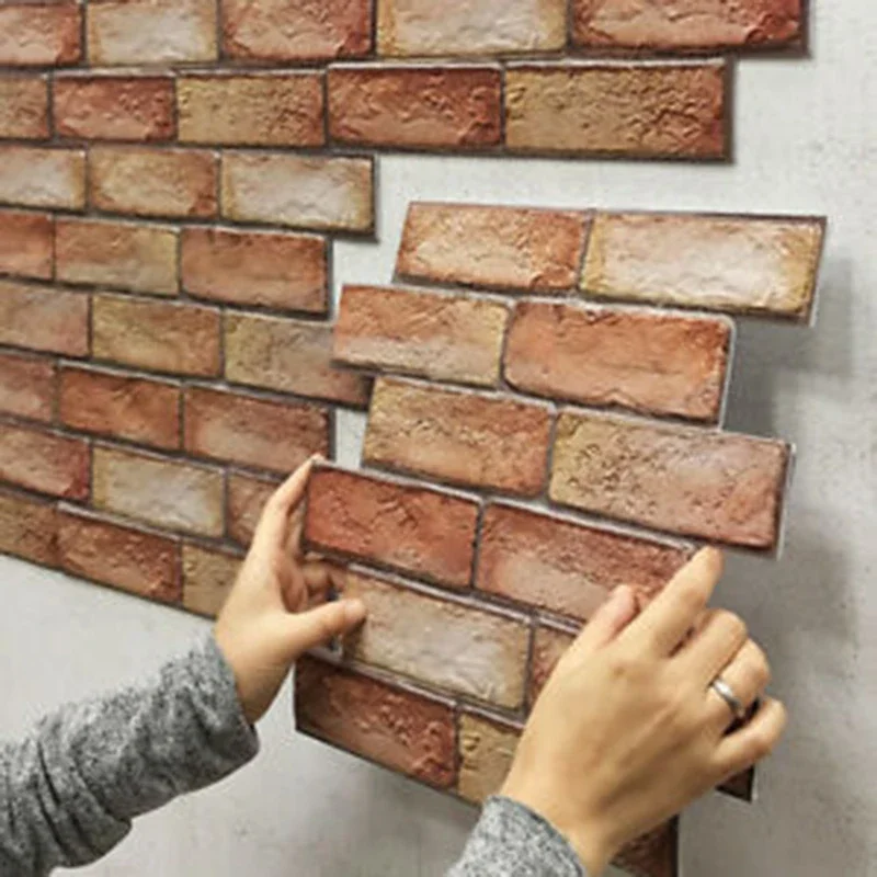 

5pcs 3D PVC Imitation Brick Wall Stickers Paper Brick Stone Wallpaper Rustic Effect Self-adhesive Bathroom Kitchen Stickers