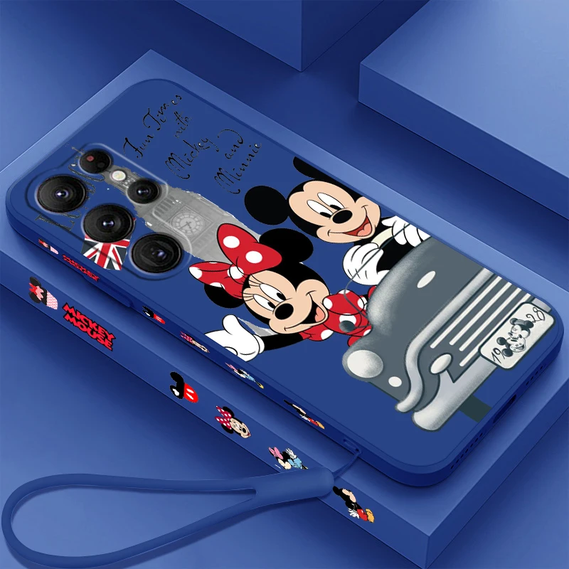 Disney Minnie Mickey London Liquid Left Rope Per Samsung Galaxy S24 S23 S22 S21 S20 Fe S10 Ultra Plus Lite 5G Cover Soft