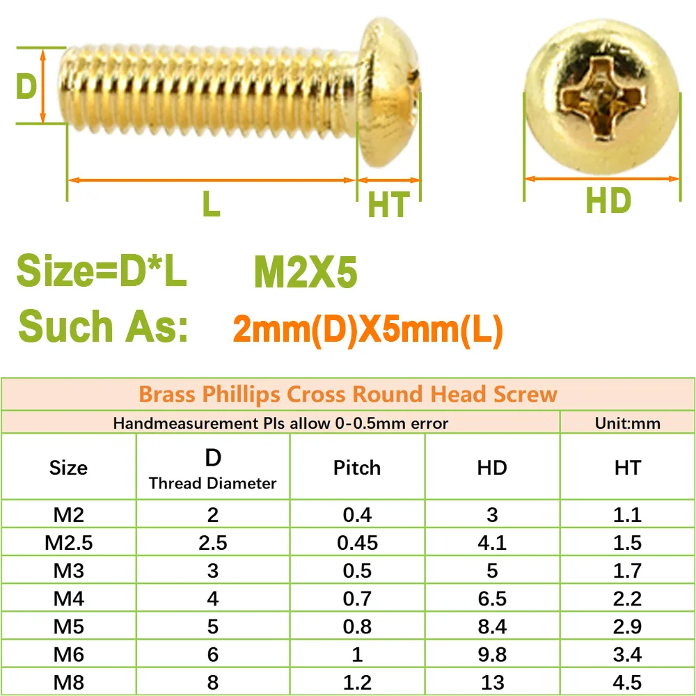 Description Picture 4 of itemM2 M2.5 M3 M4 M5 Brass Heat Thread Insert Nut and Phillips Cross Round Head Screw Set Knurled Hot Melt Inject Nuts and Bolts Set