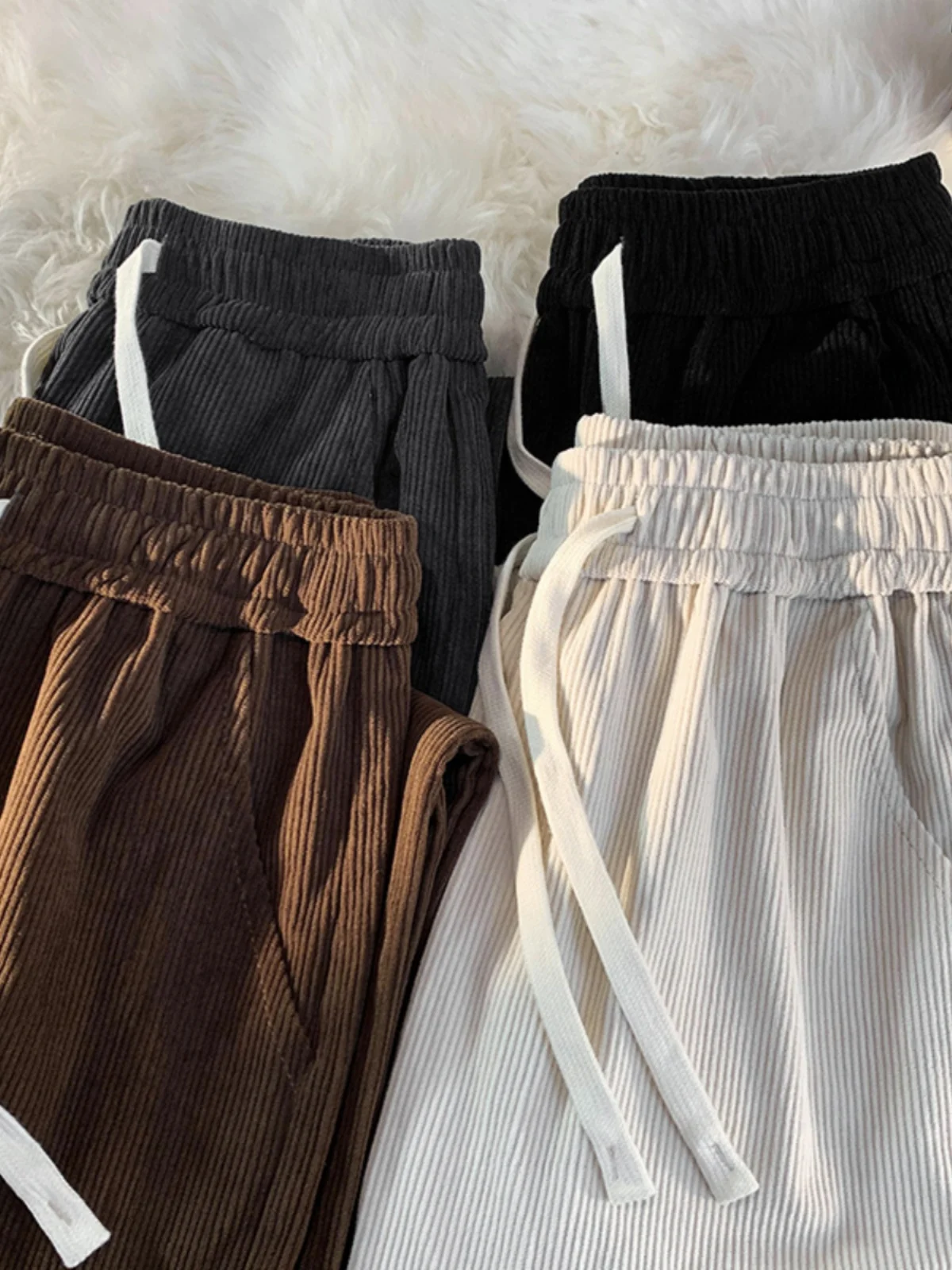 2023 Spring and Autumn Corduroy Casual Sports Pants Men's Leggings Korean Style Loose Straight Solid Pants Trousers W19