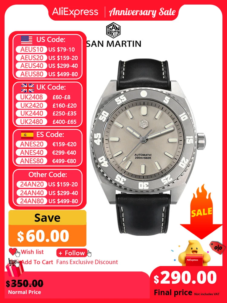 San Martin 43mm Grade 5 Titanium Luxury Men Diver Watch Seagull ST2100