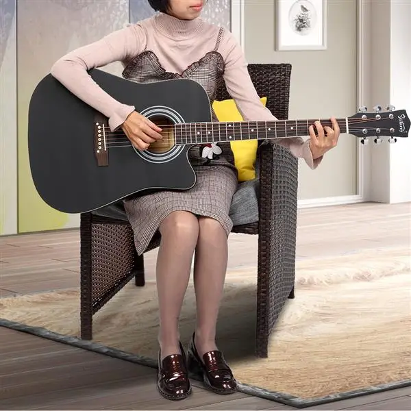 【AM不售卖】GT502 41in 缺角 云杉面板 哑光黑色 民谣吉他-28