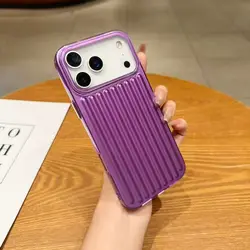 3D Stripe Hard Phone Case - Anti - Drop Shockproof Protector Cover - iPhone 15 Plus (PURPLE)