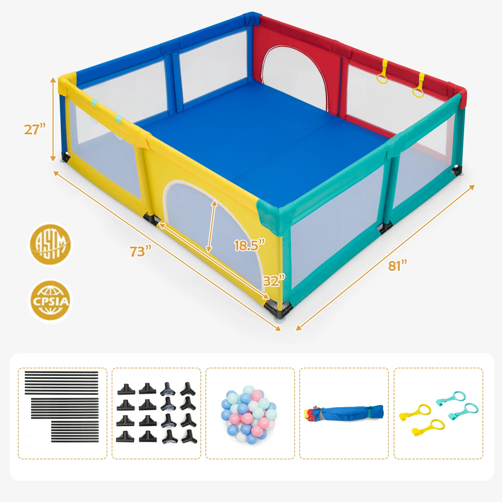 Extra Large Baby Playpen Safety Baby Play Yard w/50 Ocean Balls & 4 Handles 2