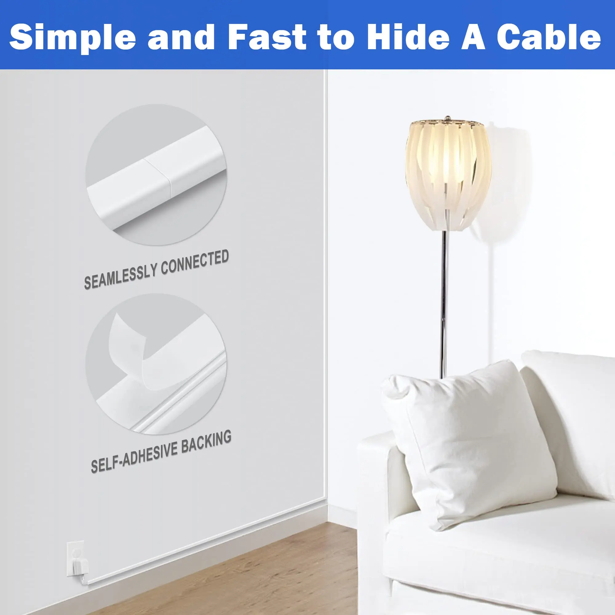 TV Cord Cover 6pcs Cord Hider for One Cord 102in Cable Hider Paintable Wire Covers for Cords Wall PVC Wire Hider Single Cable Raceway