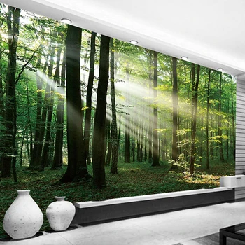 Custom 3D Photo Wallpaper Woods Sunlight Green Forest Wall Painting Bedroom Living Room Sofa TV Background Papier Peint Mural 3D