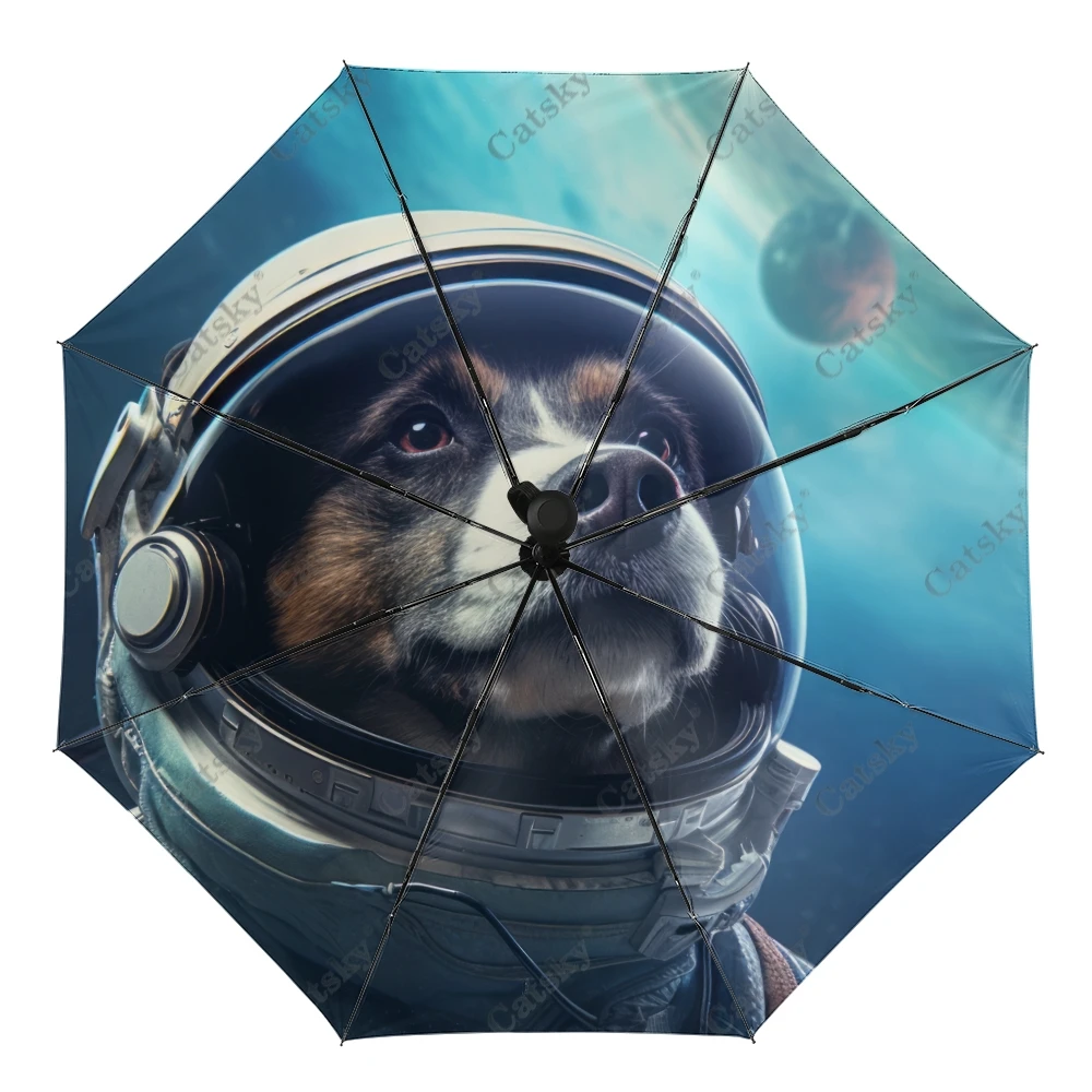 

Endearing Astronaut Dog Umbrella Rain Women 3-Folding Fully Automatic Umbrellas Sun-Protection Outdoor Travel Tool Parapluie