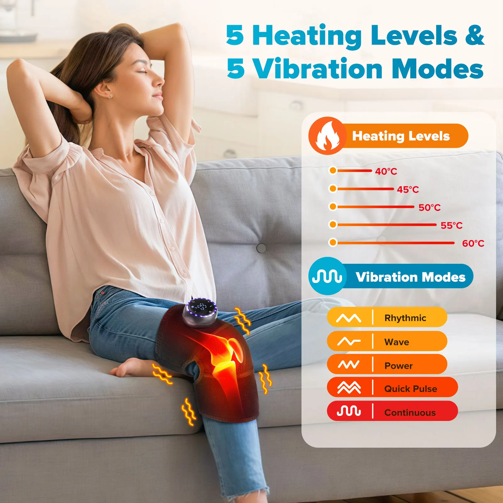 5 Modes Wireless Thermal Knee Massager Shoulder Knee Elbow Heating Compress Vibration Massage Support Brace Belt