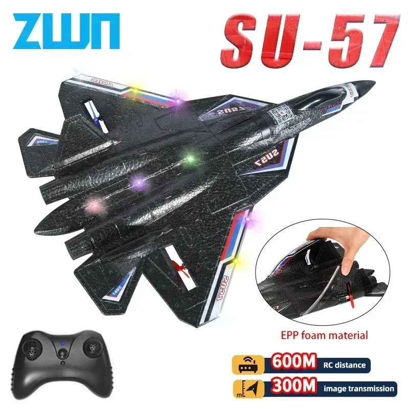 RC Plane SU57 2.4G With LED Lights Aircraft Remote Control Flying Model Glider EPP Foam Toys Airplane For Children Gifts foam plane rc plane foam aircraft rc glider