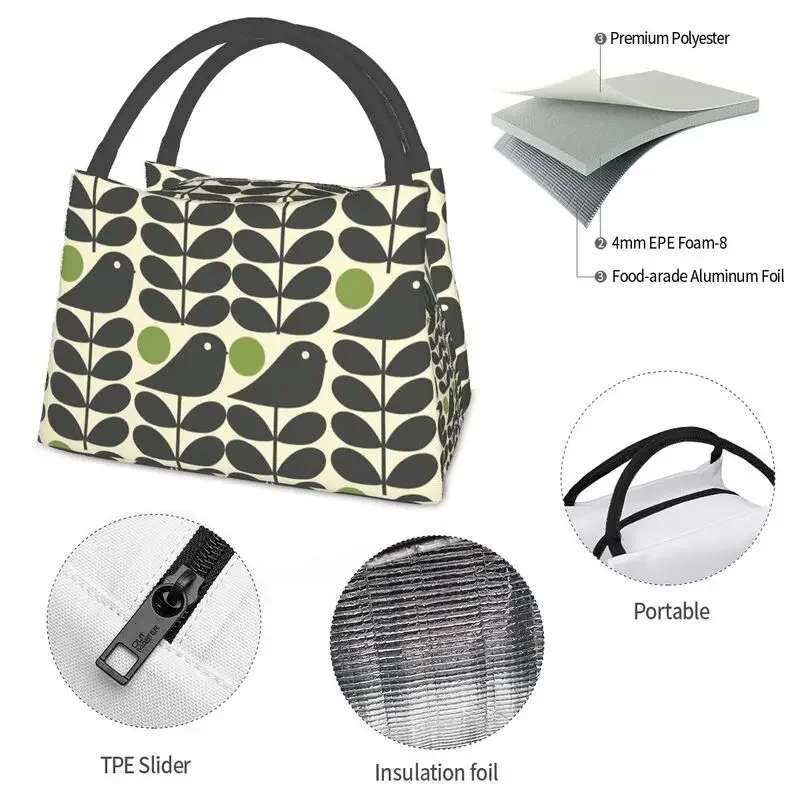 Orla Kiely 멀티스템 조류 단열 도시락 가방, 야외 피크닉 스칸디나비아 꽃, 방수 쿨러, 여성용 보온 박스