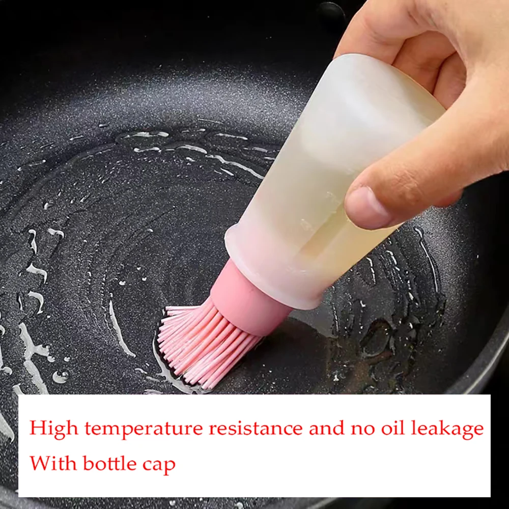 1 PCS Oil Bottle With Measuring Cap, Silicone Brush, Controllable Oil Absorbing Material Brush, Barbecue BBQ Brush