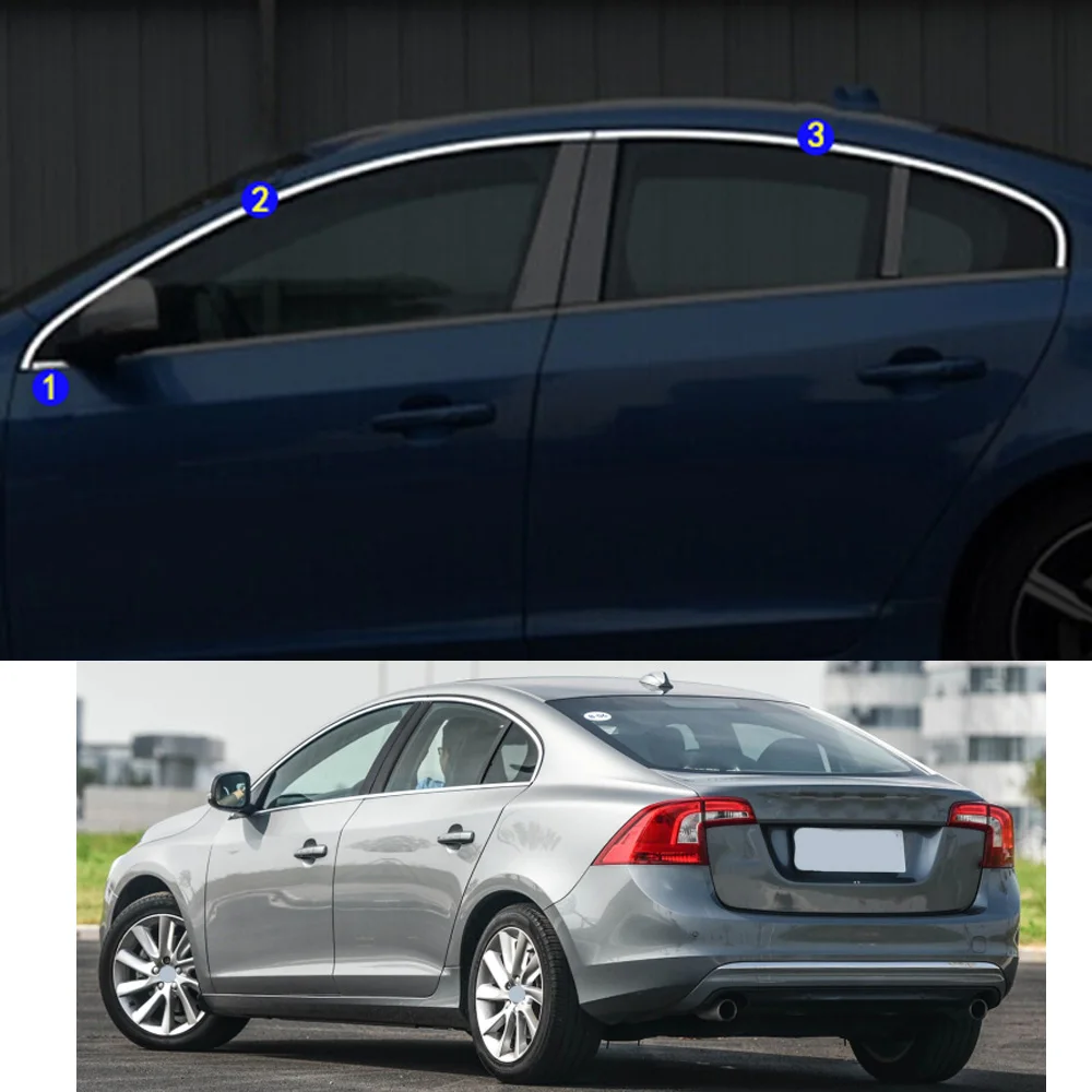 

For Volvo S60 2013 2014 2015 2016 2017 2018 2019+ Car Sticker Garnish Pillar Window Middle Strip Trim Frame Hoods