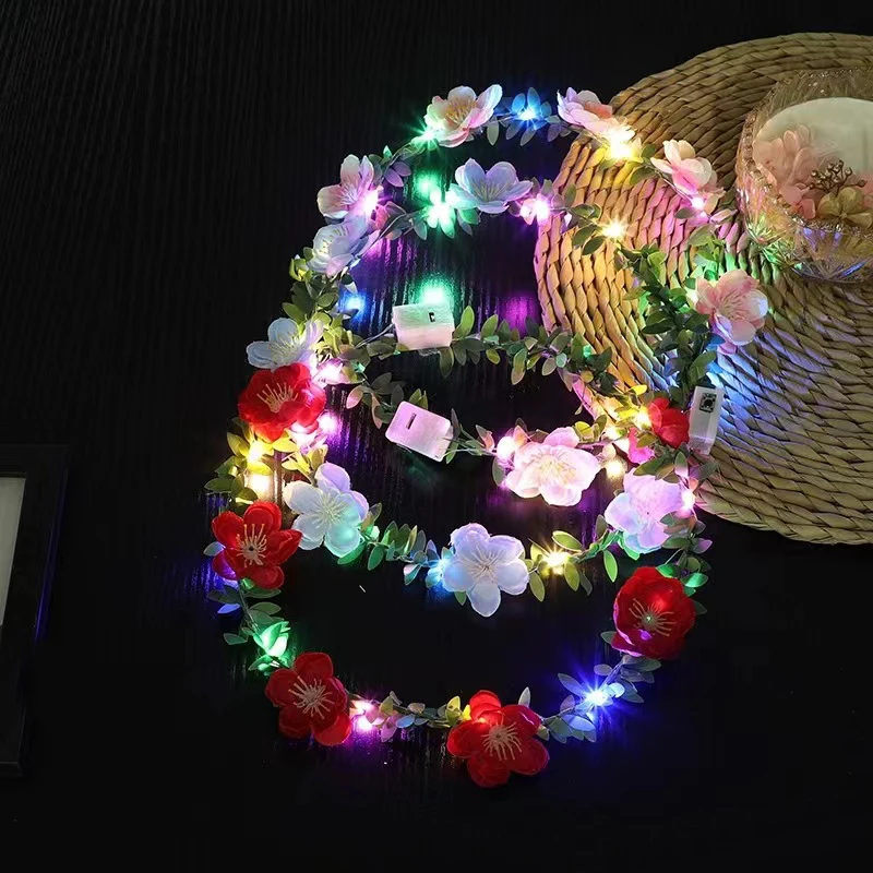 Wedding Party Crown Flower Headband LED Light Wreath Garland Decoration Women Girl Birthday Favor Luminous Hair Garland Hairband