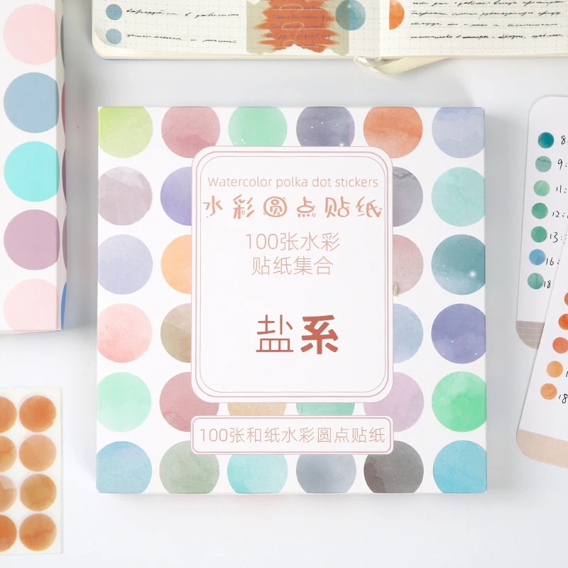 Watercolor Stickers 25 pcs Watercolor Polka Dot Stickers DIY junk Journaling Accessories Scrapbooking Color Label Washi Sticker Stationery Gift