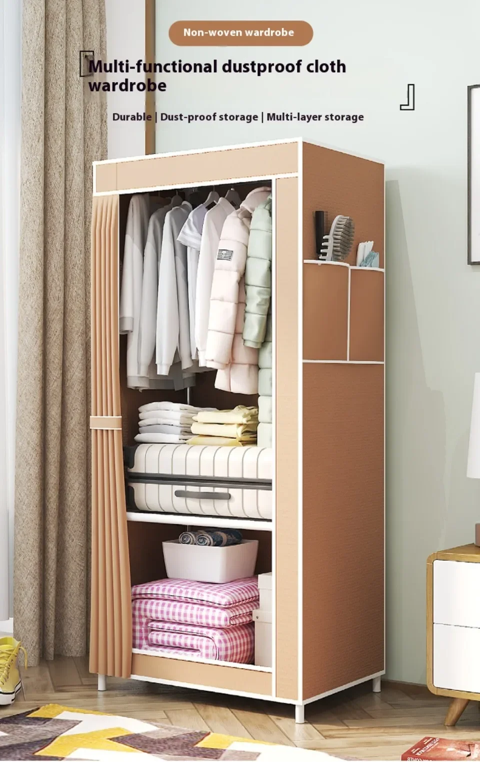 Description Picture 2 of itemDIY Non-woven Folding Portable Storage Furniture Wardrobe Cupboard Simple and Modern Storage Cabinet Bedroom Furniture Wardrobe