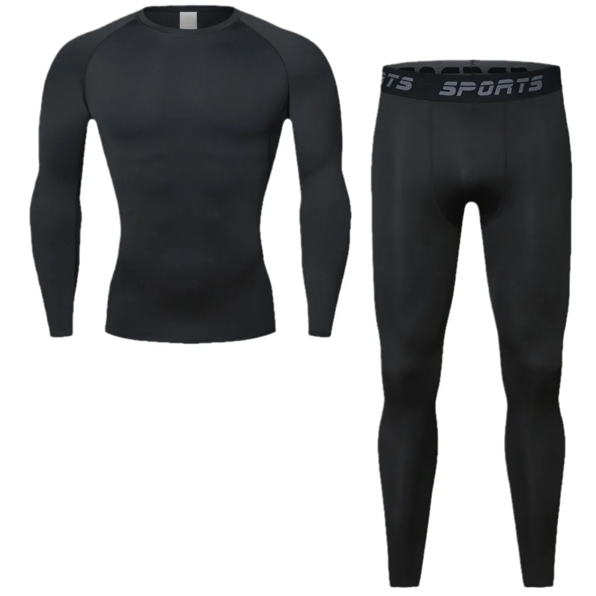 Men's winter fleece-lined tracksuit set outdoor skiing running quick-dry compression thermal underwear base layer