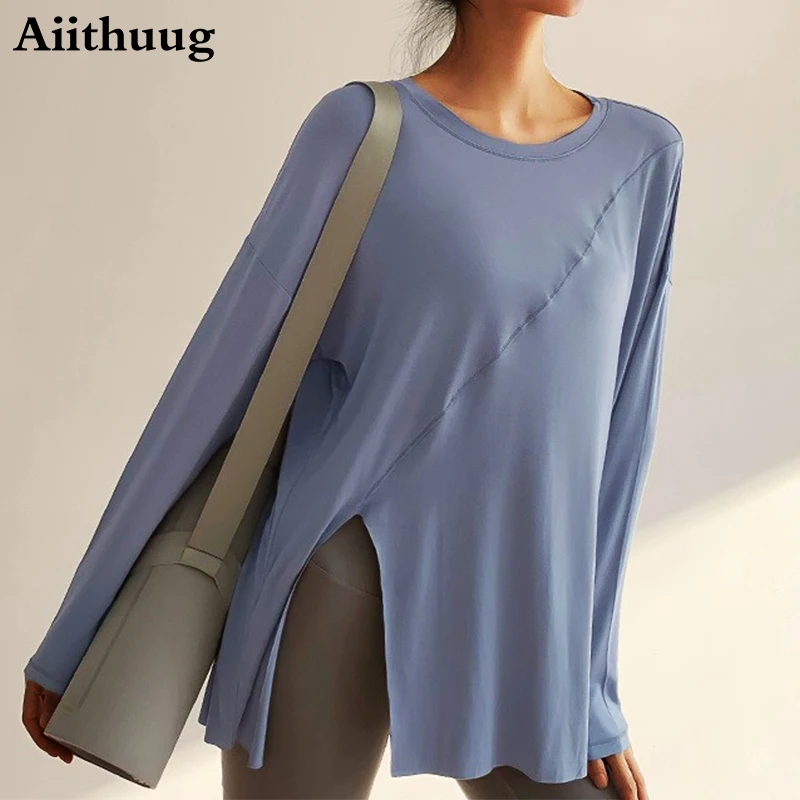 [최신|인기상품]필라테스긴팔 => Aiithuug 여성용 U넥 앞 스플릿 요가 상의 [ChinaNOW | 추천상품]