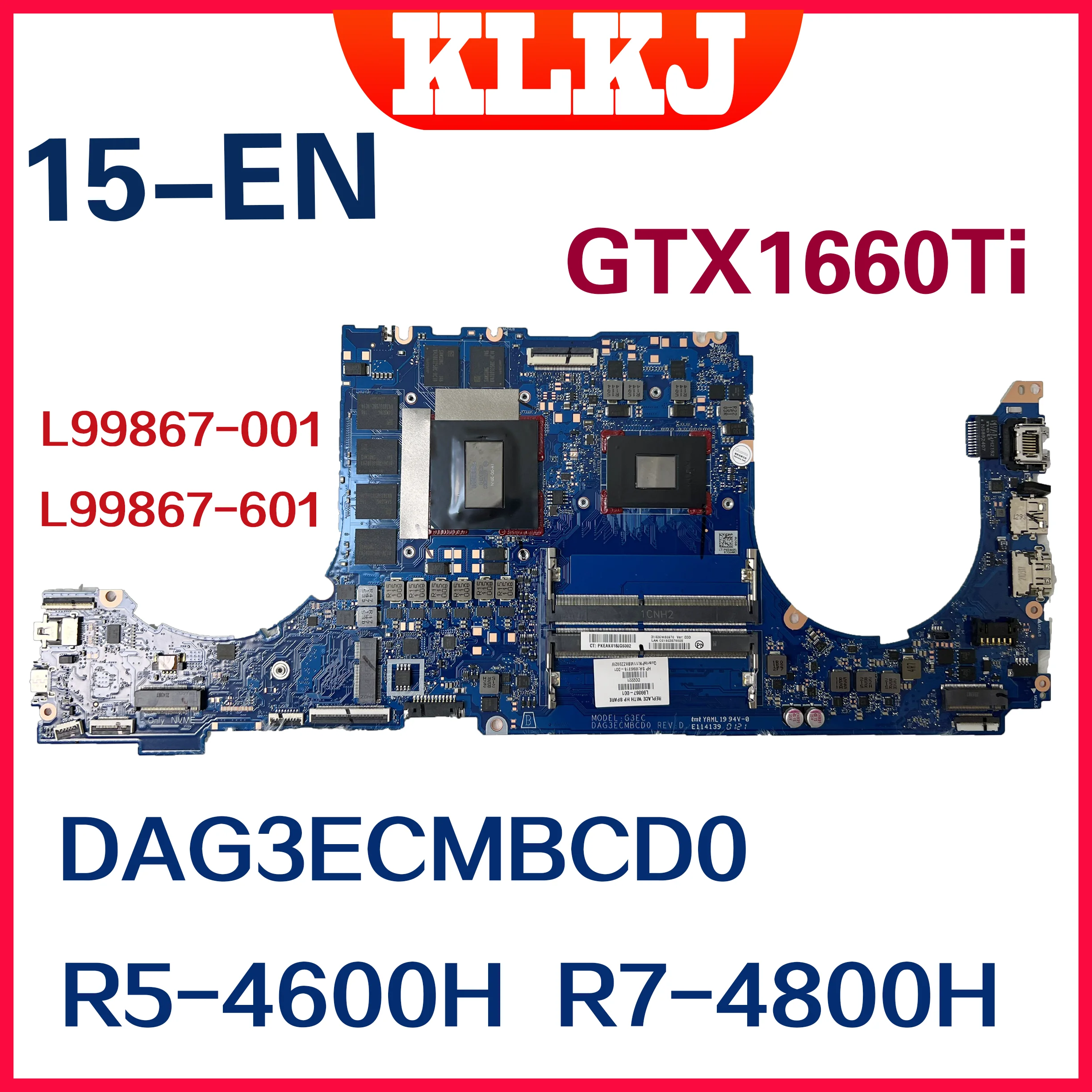 Scheda Madre Dinzi L99867-001 L99867-901 Dag3Ecmbcd0 Per Scheda Madre Per Laptop Hp 15-En 15Z-En Con Test R7-4800H Gtx1660Ti 6G 100%