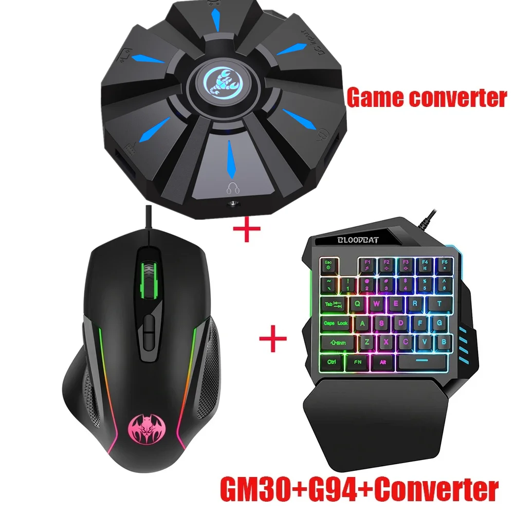 한 손으로 사용하는 RGB 게이밍 키보드와 마우스 6400 DPI USB 유선 35키 콤보 컨버터 Xbox One PS4 Switch PS3 PC용