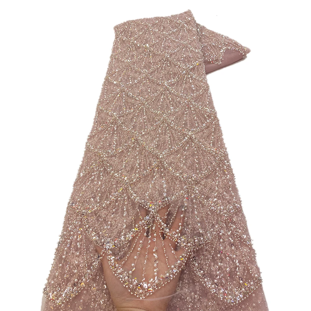 African Beaded Lace Fabric French Bridal Sequins Lace Fabric Luxury Nigerian Tulle Couture Materiel tulle fabric,sequins jacquard lace fabric,lace trim fabric