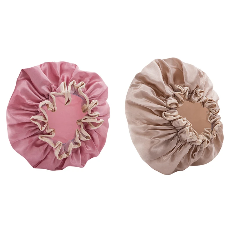 

Женская водонепроницаемая шапка 2 шт., головной убор для купания с длинными волосами, головной убор для волос, масляная шапка для сухих волос, розового и цвета шампанского