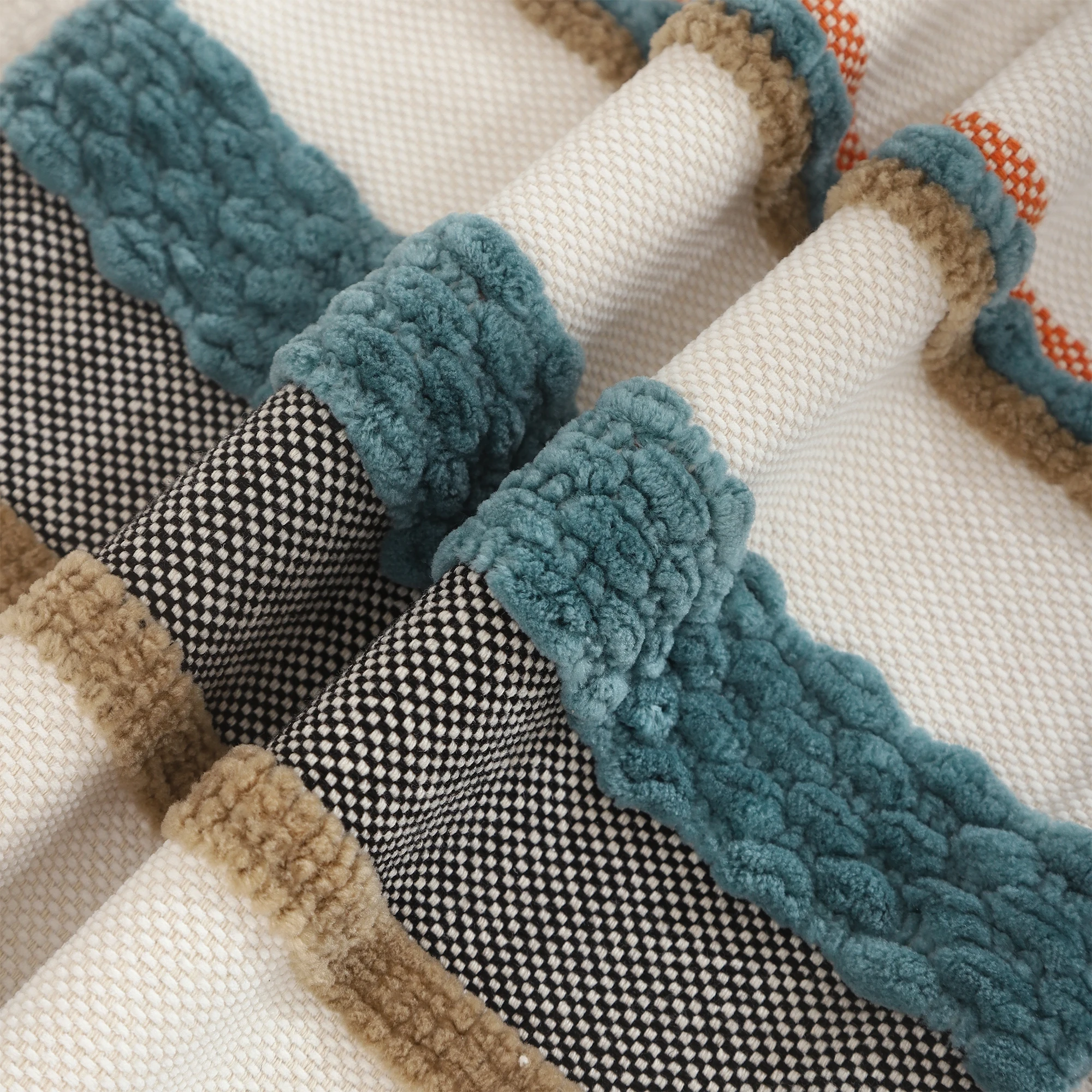 Boho Striped Chenille Throw Pillow Cover (18x18 Inch) - Decorative Square Cushion Cover