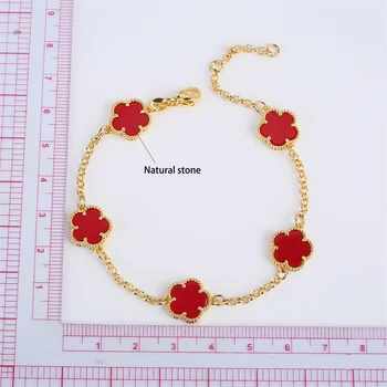 2023 Luxury Green Flower Natural White Shell Flower Stone Bracelet Ladies Gift High Quality Four Leaf Clover Bracelet Jewelry 6
