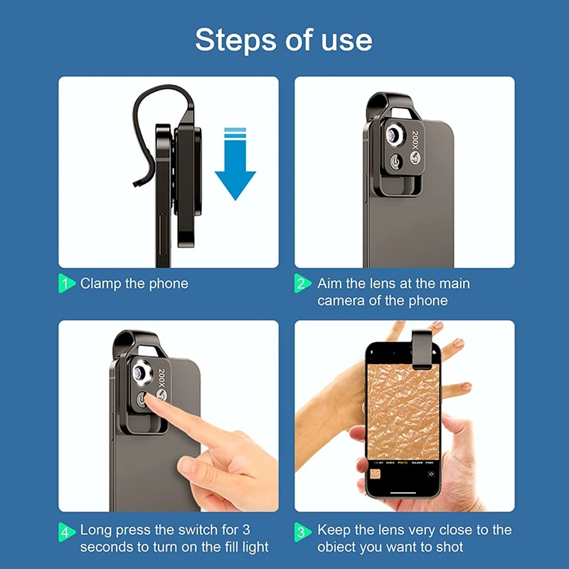 New-200X Cell Phone Microscope Accessory with Window Microscope, Portable Mini Digital Microscope with LED Light/Universal Clip 3