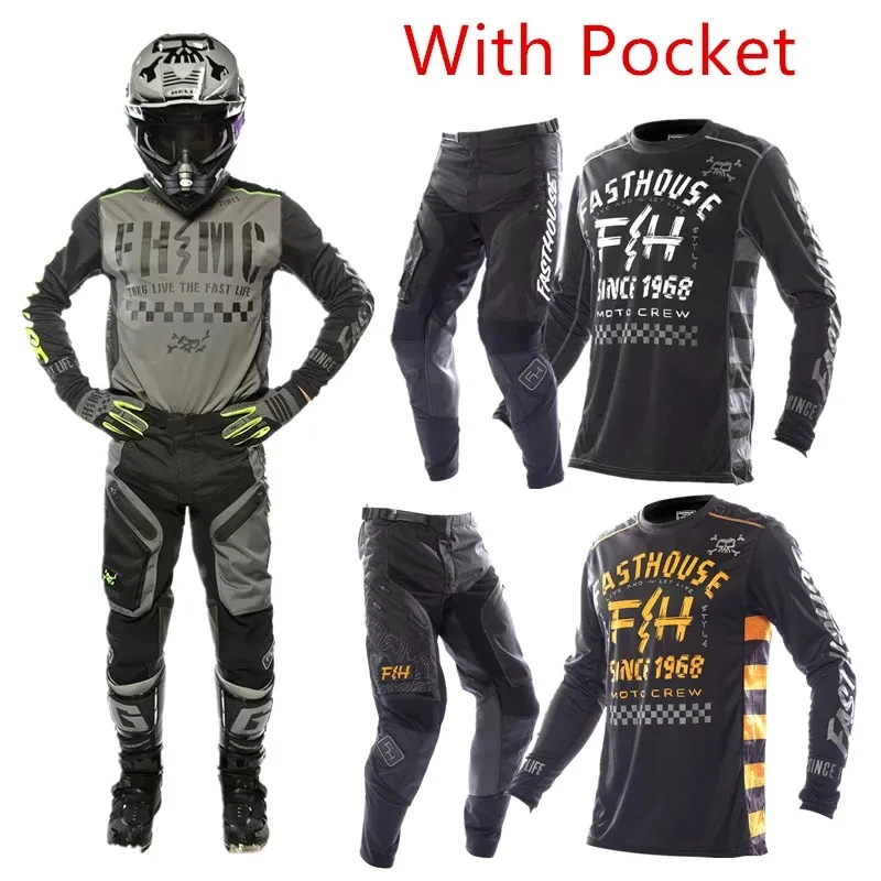 2023 Fh Moto Suit Motocross Gear Set Off Road Jersey Set Con Tasca Dirt Bike Jersey E Pantaloni Mx Racing Abbigliamento