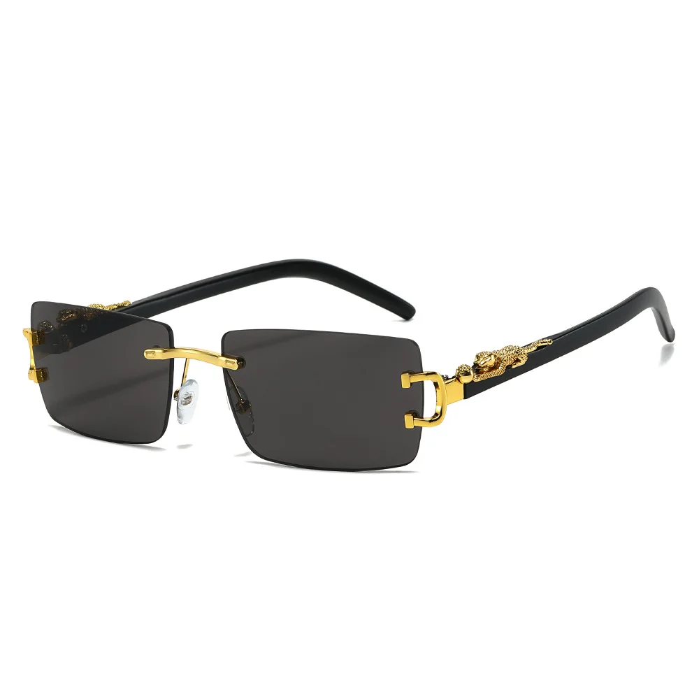 Rimless Sunglasses Fashion Women Men Cheetah Decoration Rectangular Brand Designer Sun Glasses