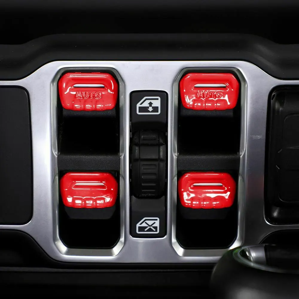 

4x Auto Buttons Push Cover Red Car Window Control Switch Button Cover for Jeep Wrangler JL JT 2018+ Car Interior Accessories