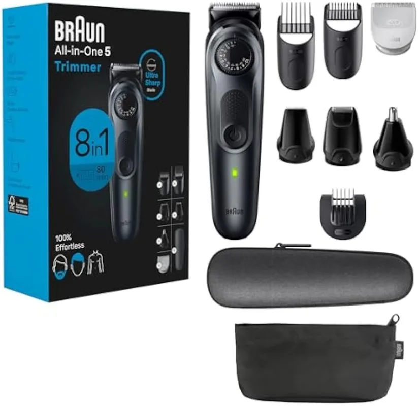 

Braun 8-in-1 Trimmer for Men with Beard Trimmer, Body Trimmer for Manscaping, Hair Clippers & More, Ultra-Sharp Blade,Waterproof