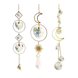 Heart Moon Rainbow Crystal Suncatcher Hanging Prism Ornament Pendant Sunshine Catcher for Home Window Garden Car Decor