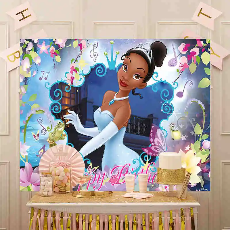 Disney Blue Dress Tiana Princess And The Frog Girls Indoor Birthday Party Decoration Banner Sfondo Fotografia