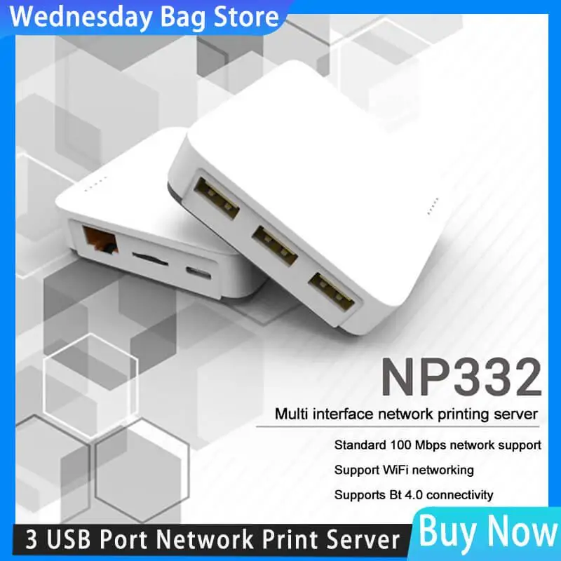 

3 USB Ports Network RJ45 Print Server For Multiple USB Printers Adapter Suitable For Windows IOS And Android Systems