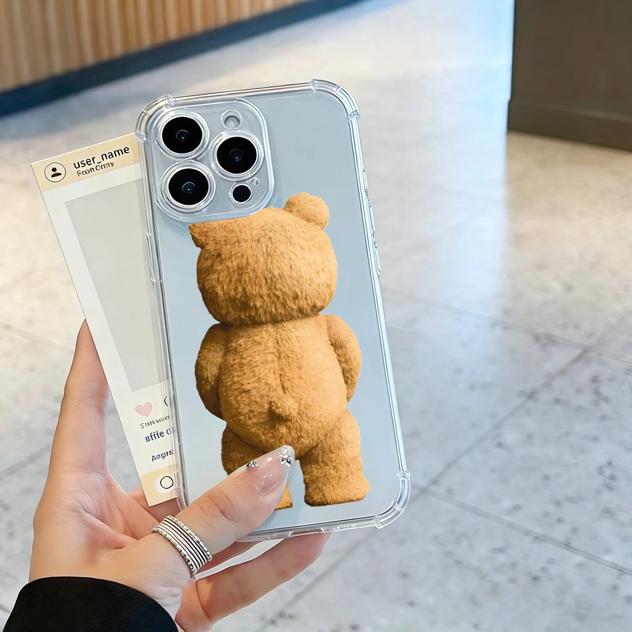 Humorous Teddy Bear Clear TPU Phone Case - Anti-Fall Protection